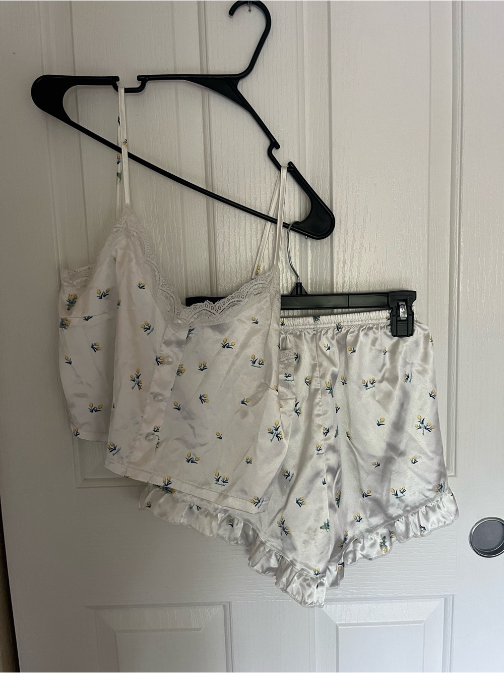 White Floral Satin Cami & Short Sleep Set